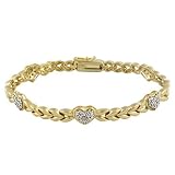 18K Gold Over Sterling Siver Diamond Accent Heart Link Bracelet
