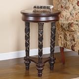 Masterpiece Faux Cherry Accent Table with Reverse Hand Painted Glass Top By Powell Furniture