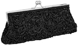 Black Unforgettable Vintage Rose Pattern Handmade Beaded Baguette Evening Bag Clutch Handbag Purse w/2 Detachable Chains