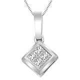 10k White Gold Invisible Set Princess Cut Diamond Pendant Necklace(1/5 cttw, H-1 Color, I1 Clarity), 18"
