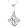 10k White Gold Invisible Set Princess Cut Diamond Pendant Necklace(1/5 cttw, H-1 Color, I1 Clarity), 18"