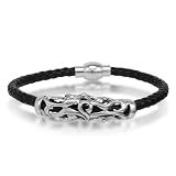 Braided Black Leather Mens Bracelet 5 mm 8 1/2 inches with Magnetic Stainless Steel Clasp