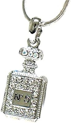 No Five Necklace Z15 Clear Crystal Perfume Bottle White Gold Plate