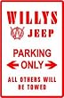 WILLYS JEEP PARKING sport military atv sign