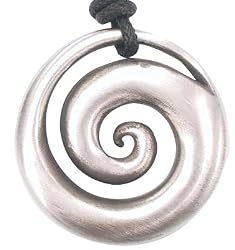 Hypnotic Spiral Shell Pewter Pendant Necklace