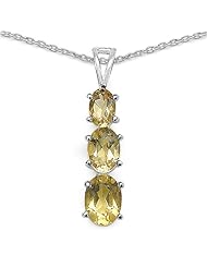 2.50 Carat Genuine Citrine Sterling Silver Pendant Necklace. 18"