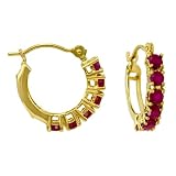 14k Yellow Gold Ruby Mini Hoop Earrings