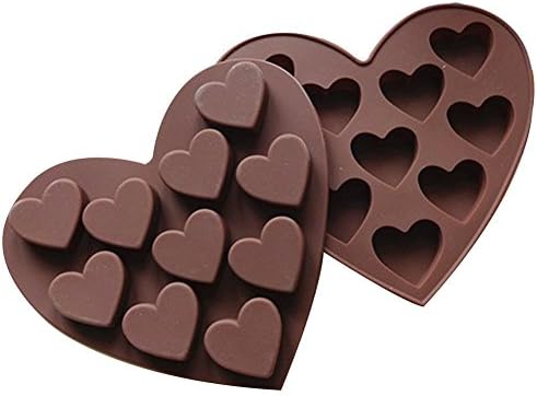 DGI MART 2 Pieces/pack 10-cavity Cute Heart Shape Ice Cake Chocolate Sugar Candy Making Molds Silicone Mini Cube Craft Fondant Mold Tray(Send by Random Colour)
