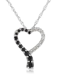 Sterling Silver 0.50 cttw Black and White Diamond Heart Pendant Necklace, 18"