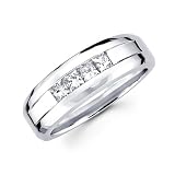 14K White Gold Princess Diamond Men's Couple Wedding Ring Band (5/8 ctw., GH Color, SI Clarity)