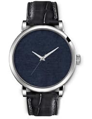 SPRAWL Aanalog Fashion Series Silver Ladies Watches of Genuine Black Leather Strap,Unique Wrist Watch for Women Girls Designed with Scratchy texture dark blue