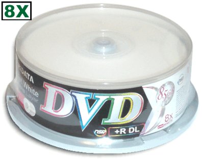 Ridata DRD+858-RDIWN-CB25 8.5GB 8X Inkjet-Printable Double Layer DVD+R - Cake Box of 25 Discs