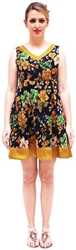 Women's elegant floral Casual V-Neck cute Mini Bhagalpuri Silk Sleeveless dress