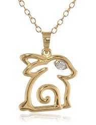 DiAura 14k Gold Plated Sterling Silver Diamond-Accent Bunny Pendant Necklace
