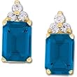 14K Yellow Gold Chatham Created Sapphire and Diamond Earrings