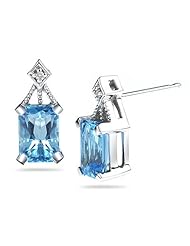 0.01 Cts Diamond & 2.41 Cts Swiss Blue Topaz Earrings in 14K White Gold