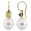 14K Yellow Gold Paspaley South Sea Cultured Pearl and Peridot Earrings - 12.00mm