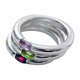 Sterling Silver Three Ring Set 3 Genuine Amethyst Peridot Garnet Stones by SilverSpeck