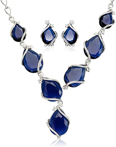 Viennois Womens Valentine's Day Gifts Blue Crystal Rhinestone Cluster Necklace Earrings Jewelry Set