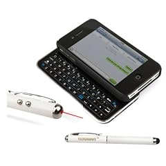 Schwarz Side slider Bluetooth Schiebe-Tastatur H�lle Tastatur f�r Apple iPhone 4/4S + Wei� VANGODDY Stylus Eingabestift mit Laser und Licht
