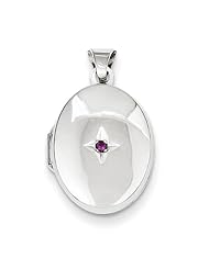 Sterling Silver Red Synthetic Stone Oval Locket