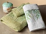 Anali Sea Grass Fingertip Towel on White Terry