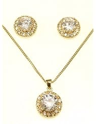Kala-isjewels - Ladies 18ct Gold Plated CZ "" Solitaire ""Pendant ( 0,63"" ) , Earrings and Chain (17,71"" )