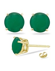 0.60 Cts of 4.5 mm A Round Natural Emerald Stud Earrings in 14K Yellow Gold