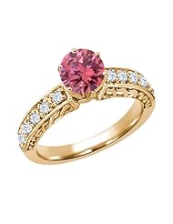 1.05 Ct Round Pink Diamond White Topaz 925 Yellow Gold Plated Silver Ring