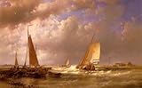 IMAGE OF Hand Made Oil Reproduction - Abraham Hulk Snr - 24 x 14 inches - Dutch Barges At The Mouth Of An ...