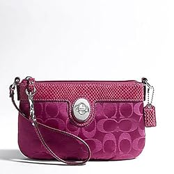 Coach Signature Peyton Capacity Wristlet Bag Clutch Wallet Fuchsia