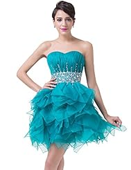 Strapless Cocktail Beaded Sequined Ruched  Sweetheart Acrylic/Satin Prom Dress/Party Dress/Wedding Dress  With Ruffles