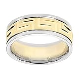 14k Two Tone Engraved Greek Style Comfort Fit Women's Band, 7mm.
