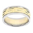 14k Two Tone Engraved Greek Style Comfort Fit Women's Band, 7mm.