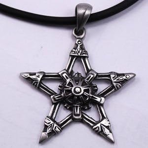 Necklace Choker w Tribal Star Pentagram Pewter Pendant Necklace