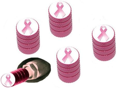 Oneself Breast Cancer Pink Ribbon White Aluminum Custom Series (4 Pack - Metal 3 Ring Diamond Design) Valve Stem Cap Seal (High Quality Anodized Metal Tyre Cap + Durable Metal Threads + Powder-Coated Finish