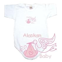 BABY BODYSUIT WHITE " PINK STORK ALASKAN " ALASKA
