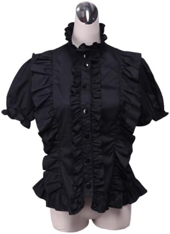 AvaLolita Black Stand Collar Ruffle Gothic Lolita Blouse, XXL