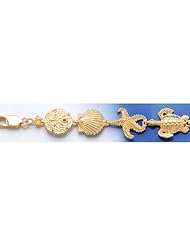 Gold Nautical Braclt Bracelet Sanddollar,shell,starfish & Turtle Bracelet High Polish&