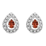 10k White Gold, January Birthstone, Garnet and Diamond Pear Shaped Earrings