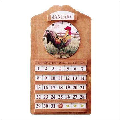Wood Rooster Clock/calender