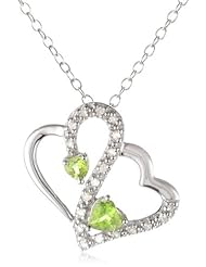 Sterling Silver Peridot and Diamond Double Heart Pendant Necklace, 18" (0.10 cttw, H-I Color, I1-I2 Clarity)