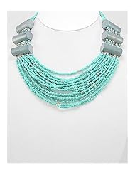 Light Sky Blue Seed Bead Necklace In Zinc