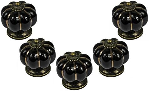 5pcs Ceramic Handle Pull Knobs Cabinet Pumpkin Door Cupboard Drawer Locker (Black)