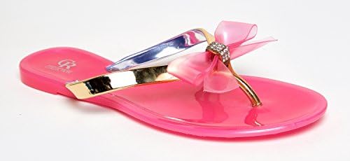 Bamboo HAWAII-07 Rhinestone Bow Detail Slip On Flat Jelly Thong Flip Flop Sandal,8.5 B(M) US,Fuchsia-dulce36