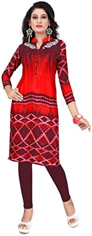 Choclaty Cottoncrepe Semi-Stitched Kurti for Women Free Size Red