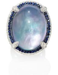 Diamond, Sapphire, White Topaz, Lapis Lazuli and Mother of Pearl 18k White Gold and Black Rhodium Ring
