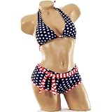 Womens Junior Size Swimwear American Flag Stars Boyshorts 2 pc Bikini Swimsuit XL
