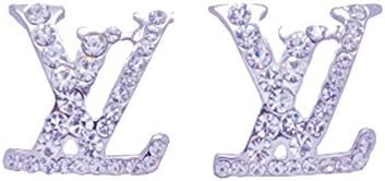 Sterling Silver Plated and White Crystal Diamond Stud Earrings.