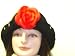 Ht155, Hand Crocheted Black Chenille Gimp Tweed Floppy Hat with One Red Silk Rose for Women and Teens